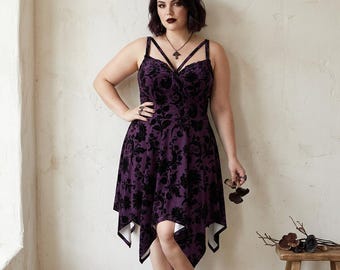 Purple Gothic Pixie Dress | Witchy Fairy Gothcore Summer Dress | Stretchy Sleeveless Cottagecore Fashion