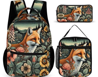 Conjunto Mochila Raposa da Floresta: Mochila Escolar Infantil, Lancheira e Estojo