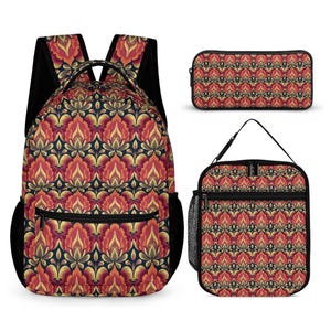 Fire Flower 3-Piece School Bag Set: Floral Backpack, Lunch Bag & Pencil Case