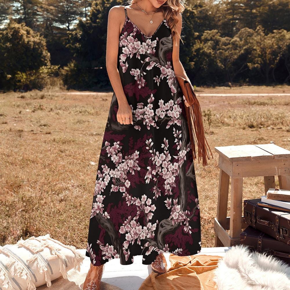 chinese dress ladies Cherry Blossom Meara One Shoulder Satin Maxi Dress PINK-RED-MULTI / S by Sugarlips