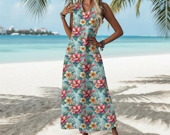 hawaiian off the shoulder maxi dress Waipio Off Shoulder Hibiscus Ankle Length Hawaiian Dress