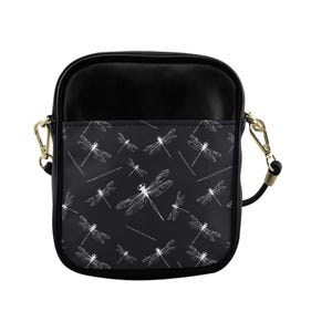 Black Dragonfly Sling Bag: Witchy Cottagecore PU Leather Crossbody