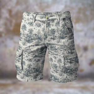 Navy Toile Men’s Cargo Shorts, Classic Cargo Shorts with Pockets, Casual Summer Shorts for Men