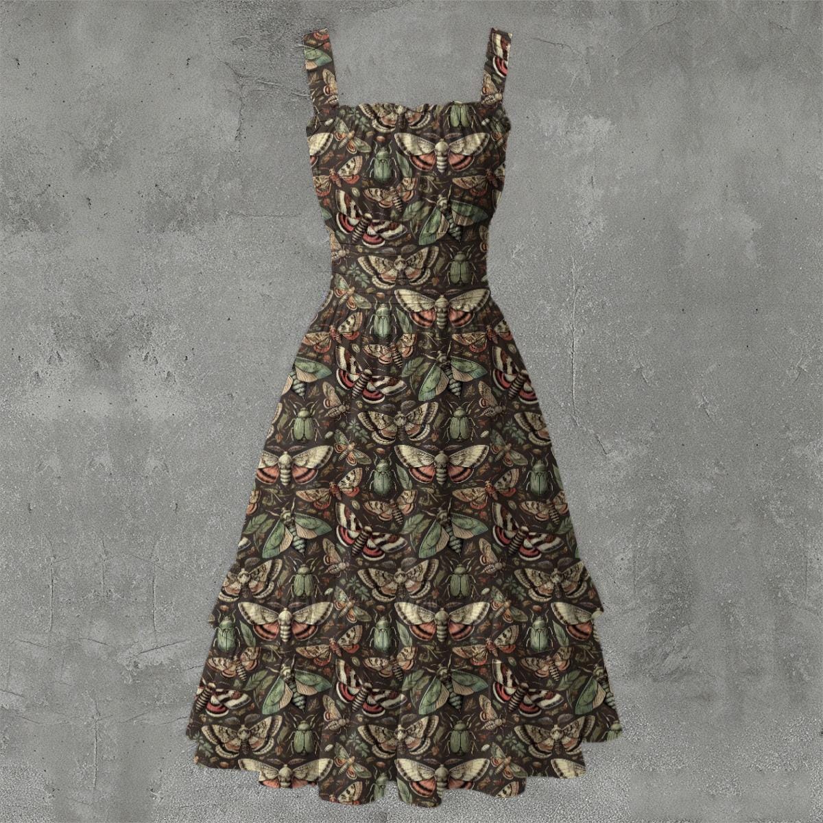 green moth dress Callopistria Moth Print Midi Shirt Dress
