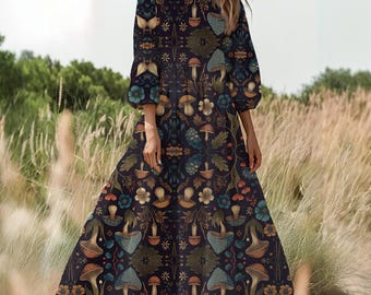 Vestido estampado de setas: Cottagecore Fairycore, corte midi en línea A
