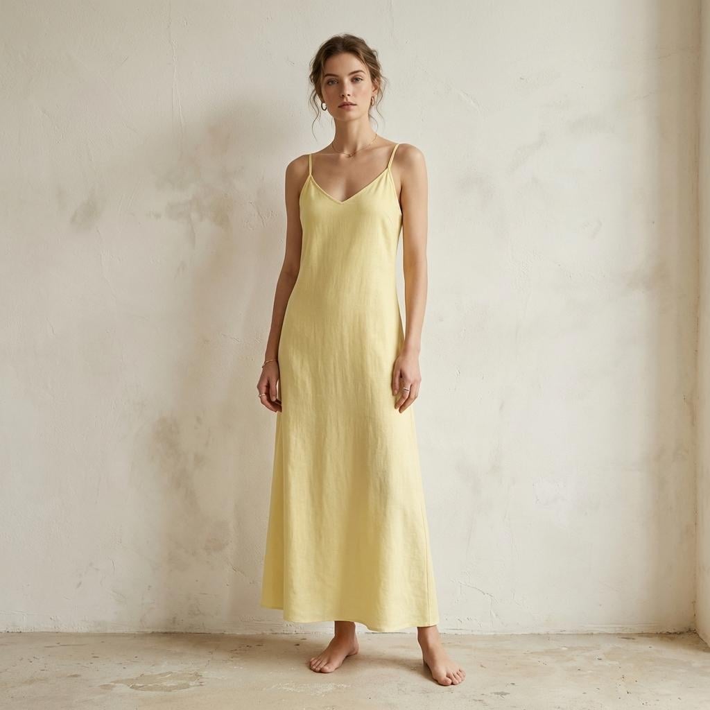 Butter Yellow Maxi Dress, Spaghetti Strap V-Neck, Flowy Beach Wedding Guest Butter Yellow Maxi Dress, Spaghetti Strap V-Neck, Flowy Beach Wedding Guest