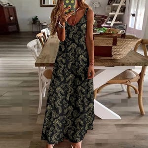 Black Dragon Print Ankle Dress - Gothic Asian Streetwear
