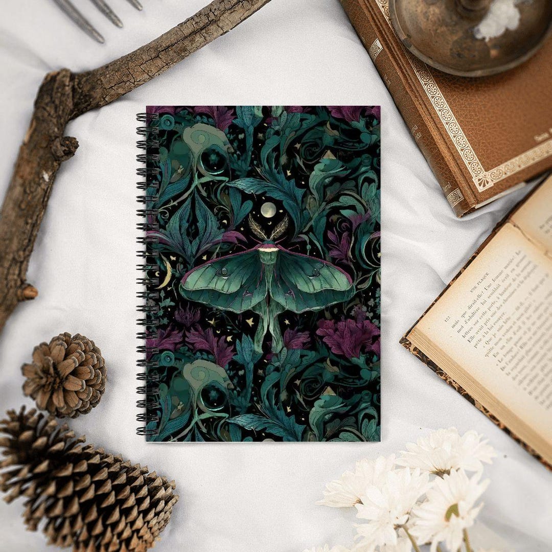 Moth Notebook Luna Moth Spiral Notebook, Whimsigoth Stationery, Celestial Journal - Etsy