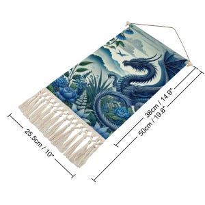 Blue Dragon Tapestry Wall Hanging: Cotton Linen Fantasy Banner 画像 4