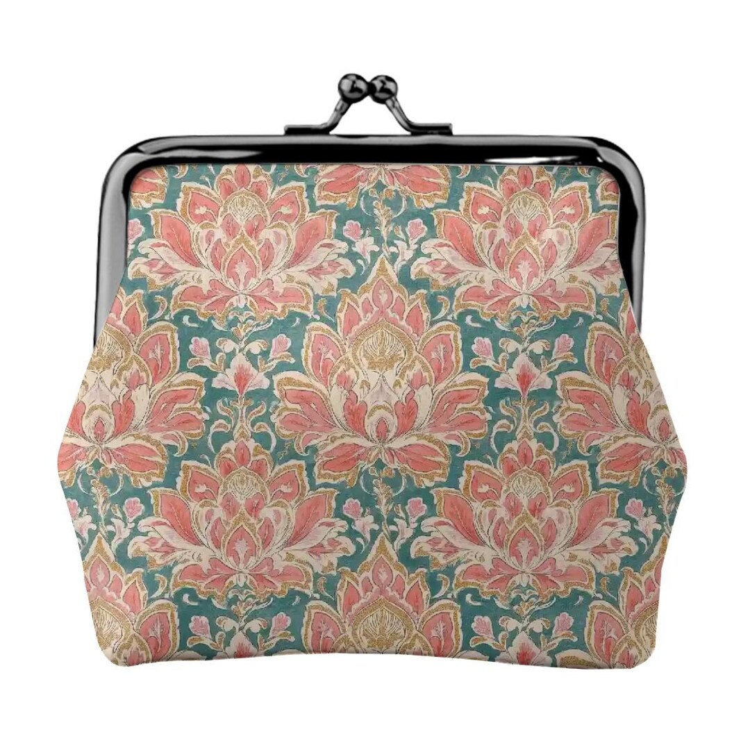 Pink Lotus Damask Coin Purse, Victorian Kiss Lock Wallet - Etsy