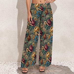 Vintage Floral High-Waist Wide Leg Pants, Comfortable & Stylish