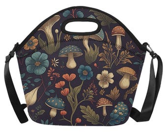 Mushroom Neoprene Lunch Bag: Insulated Forest Toadstool Picnic Tote