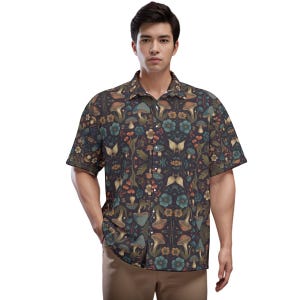 Mushroom Print Shirt: Unisex Short Sleeve Polyester Top