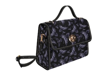 Raven Satchel Bag, Gothic Crossbody Handbag, Crow Print Top Handle Purse, Witchy Black Bird Bag, Halloween Gift for Her