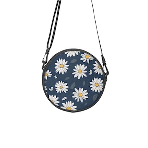 Daisy Round Satchel Bag | Canvas Arc Crossbody Purse with Adjustable Strap | Cute Floral Shoulder Bag | Lightweight Large Capacity Bag