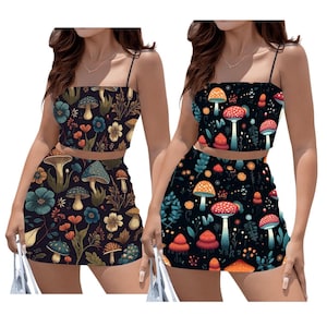 Mushroom Crop Top Mini Skirt Set: Fairycore Festival Outfit (S-4XL)