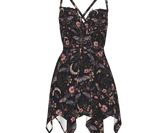Pixie Slip Dress: Witchy Cottagecore Celestial Moth Handkerchief Hem