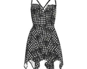 Checkered Y2K Slip Dress: Sleeveless Jersey Knit Mini Dress
