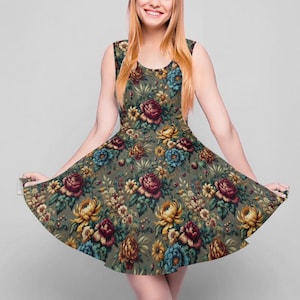 Vintage Floral Fit & Flare Dress: Sleeveless Retro Garden Party Style