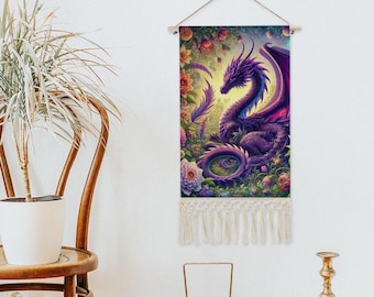 Purple Dragon Tapestry – Cotton Linen Hanging Wall Art