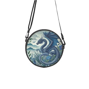 Blue Dragon Round Satchel Bag – Unique Circular Dragon Crossbody Bag, Fantasy-Inspired Shoulder Bag