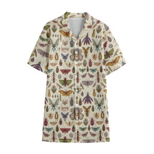 Men’s Hawaiian Shirt – Moth & Bug Print Button-Up | Gothic Entomology Pattern | Cotton Poplin Summer Shirt, Lightweight Breathable