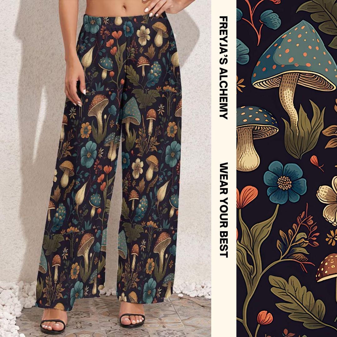 Mushroom Witchy Cottagecore Boho Women's Wide Leg Pants