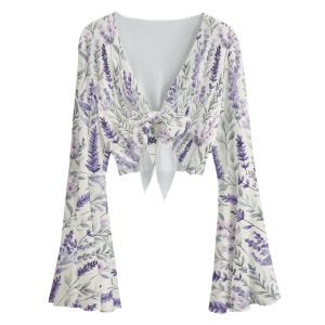 Lavender Whisper Bell Sleeve Blouse | Mesh Lace-Up Witchy Top | Boho Fairycore Festival Shirt | Flowy Summer Goth Blouse
