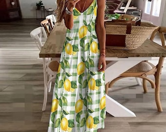 Lemon Grove Gingham Maxi Dress: Cottagecore Citrus Sundress