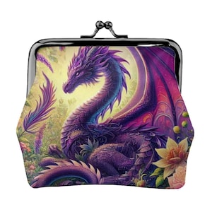 Purple Dragon Kiss Lock Coin Purse | Women’s Leather Change Purse | Fantasy Dragon Small Wallet | Gothic Cottagecore Mini Clutch
