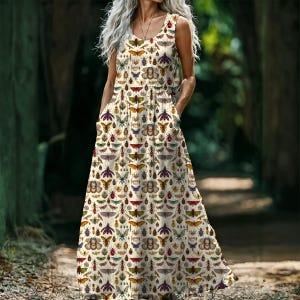 Bugs & Oddities Sleeveless Maxi Dress | Entomology Gothic Long Dress | Witchcore Creepy Cute Maxi Dress | Insect Print Boho Dress