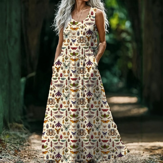 Vestido largo de entomología: vestido gótico sin mangas con