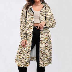 Bugs Print Long Hoodie | Women’s Full Zip Hooded Sweatshirt Dress | Cozy Bugcore Insect Y2K Goth Streetwear |  Oversized Hoodie