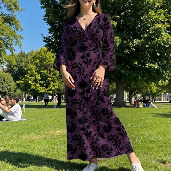 knee length dresses for ladies Damask Tile Print Maxi Shirt Dress main image 1