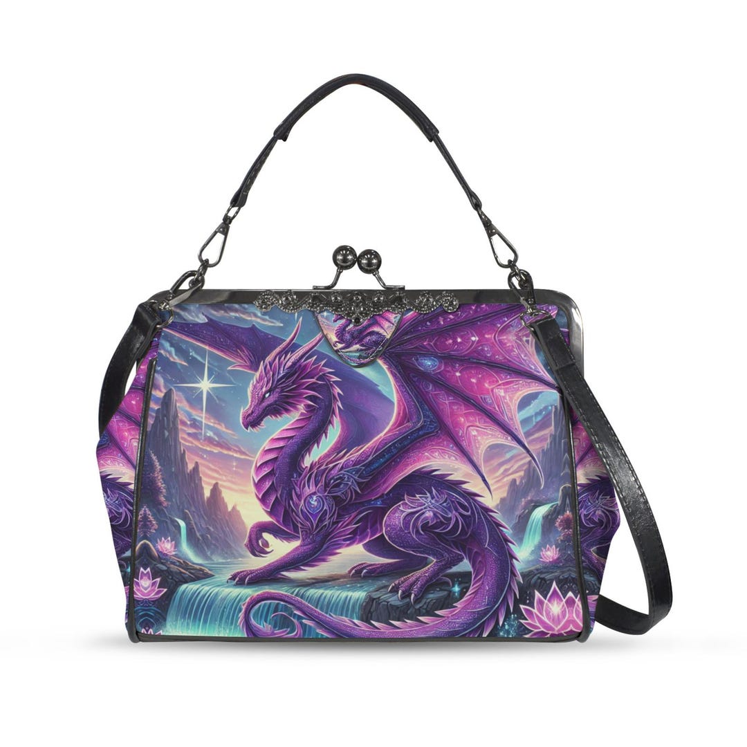 Magic Purse Purple Dragon Kisslock Bag, Fantasy Gothic Shoulder Handbag, Witchy ...