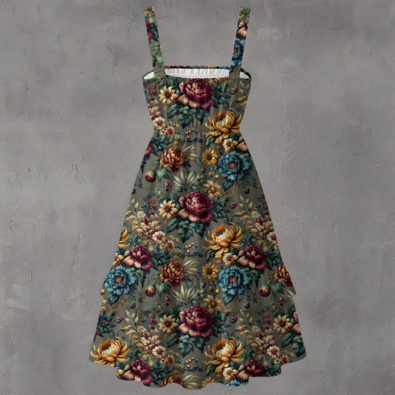 Dark Floral Sundress: Vintage Rose, Cottagecore Goth Ruffle Hem image 2
