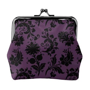 Monedero gótico morado con cierre de beso / Cartera pequeña de cuero de microfibra / Monedero con cierre estilo gótico vintage para mujer / Regalo para ella