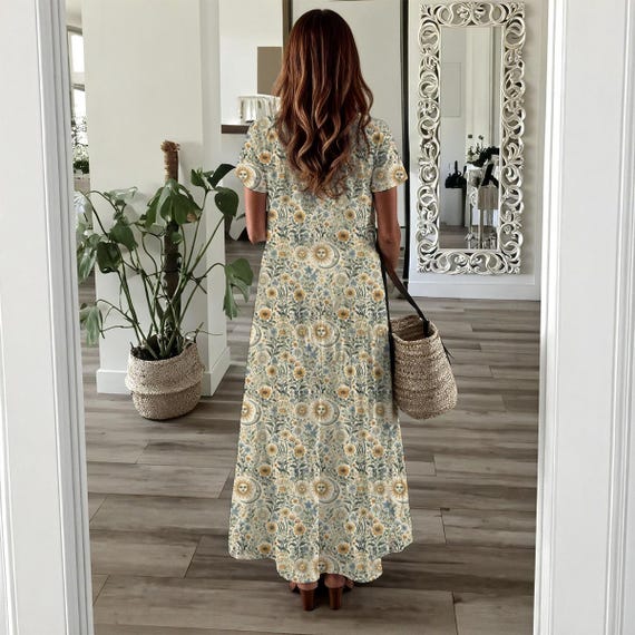 celestial print maxi dress Gaia Celestial Print Chiffon Maxi Dress