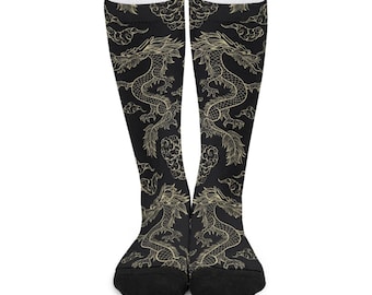 Black Dragon Long Socks: Unisex Polyester-Cotton Blend, Cosplay, Anime