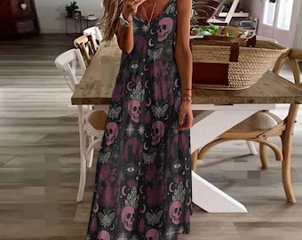 chinese dress ladies Antique Skull Sundress  Midnight Hour