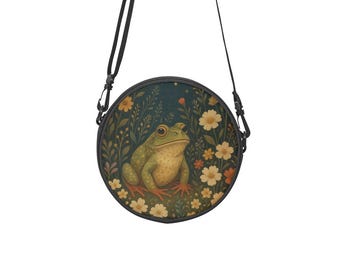 Cottagecore Frog Print Satchel: Mystical Garden Canvas Crossbody Bag