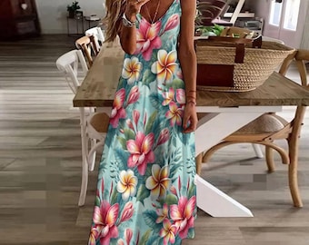 Hibiscus Hawaiian Sling Ankle Long Dress | Stylish and Comfortable Summer Outfit