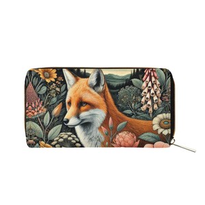 Fuchs und Botanische PU-Leder Geldbörse, Cottagecore Floral Zip Geldbörse Bild 4