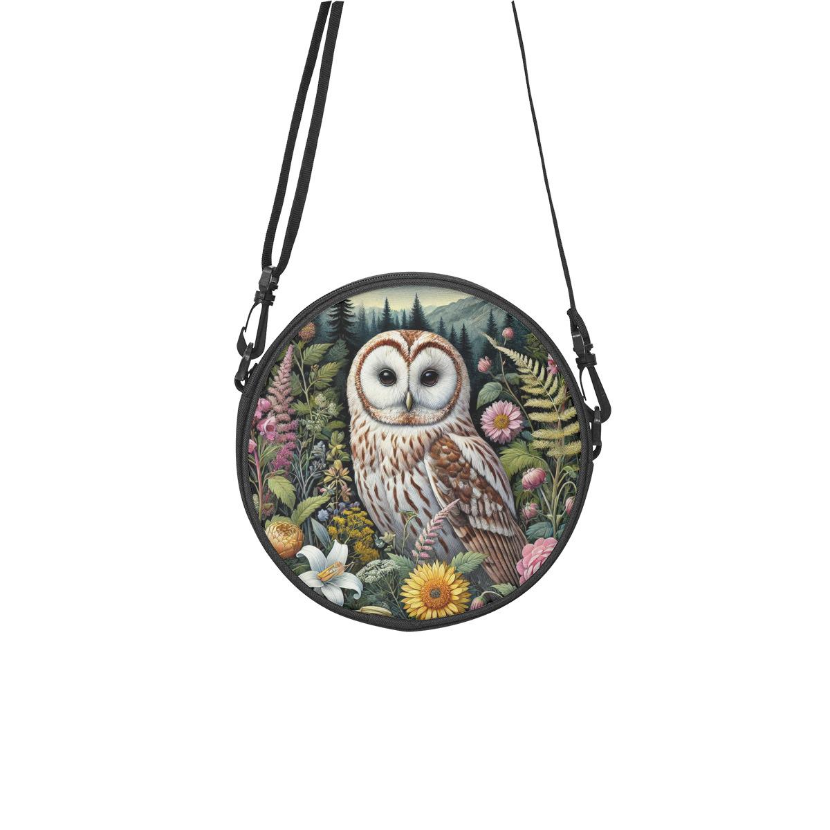Woodland Owl Canvas Round Crossbody Bag | Nature Lover Satchel