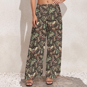 Bugs and Moth Print Wide Leg Pants: Sommarbyxor med hög midja