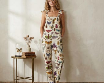 Insect Print Jumpsuit: Witchy Cottagecore Boho Overalls