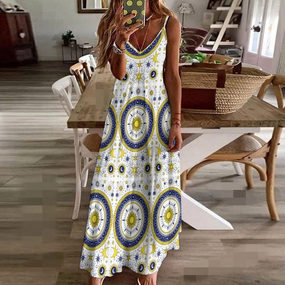 Sun \u0026 Moon Maxi Dress: Boho Celestial Sling Summer Dress - Etsy