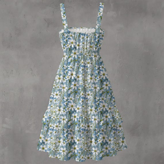 blue floral chiffon dress Zapaka Women White Boho Ruffled Long Bridesmaid Off the Shoulder Wedding Party Dress, White Blue Flower / US20W Size:12-18m Preorder modas26 Angie Maxi Dress - highlighted by its bold