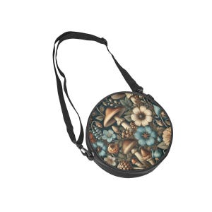 Bolso tipo cartera redondo con forma de hongo y diseño en forma de arco / Correa de hombro retráctil ajustable / Bolso de lona de gran capacidad