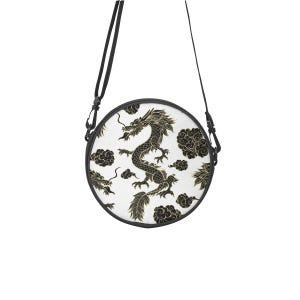 Japanese Dragon Canvas Crossbody Bag: Eastern Mythology Satchel